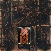PO CHAI PILLS,
wood, casting epoxy, found objects, pigment
13'x13"x4"