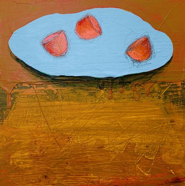 SOS 5, 
various pigments and graphite  on wood panel
10" x 10" : EMERGENCE & SOS series : JAN CHENOWETH FINE ART